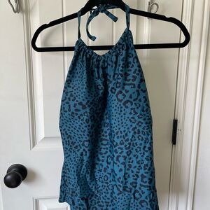 Kona Sol Teal Leopard Print Halter Top